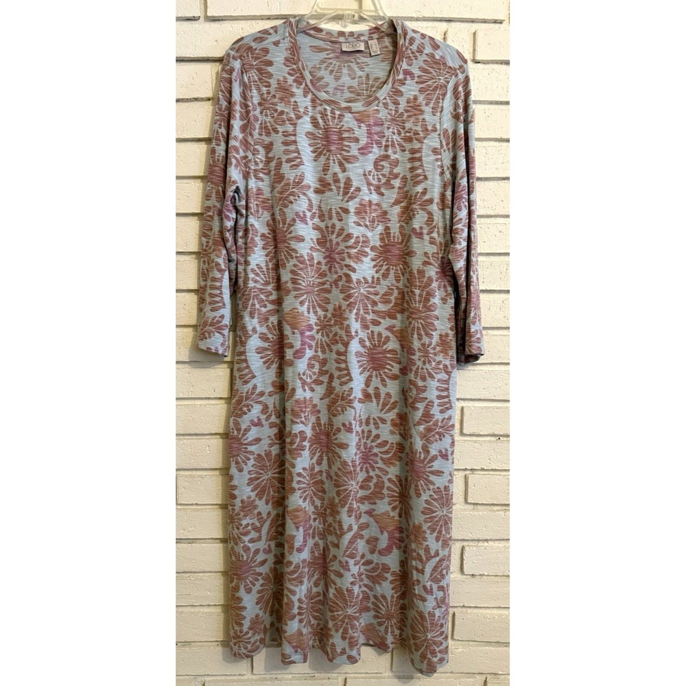 Logo by Lori Goldstein Gray w/Red Flowers 3/4 Sleeve Dress Size Large